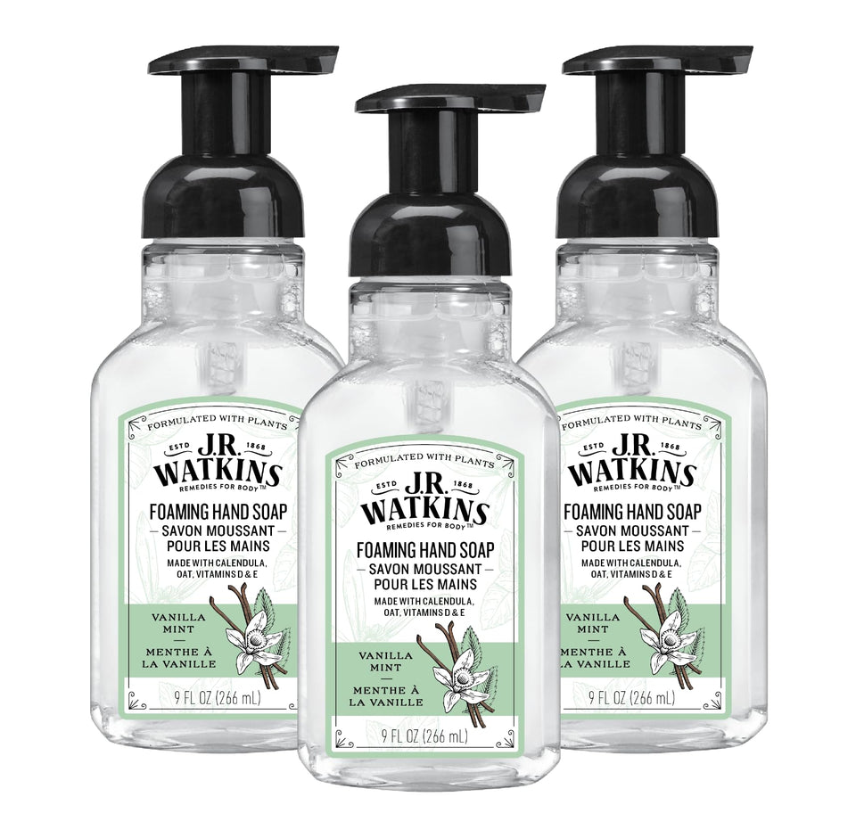 J.R. Watkins front packaging showing vanilla mint scent and benefits