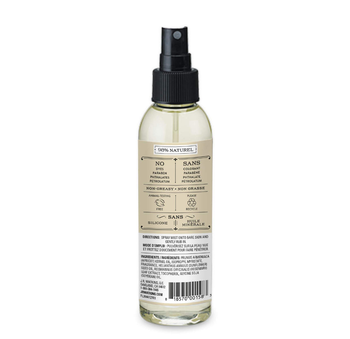 J.R. Watkins label close-up showing ingredients and paraben-free benefit