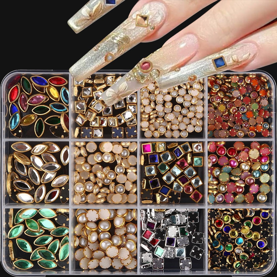 Jremg front packaging showing 12 grids and colorful nail charms, easy selection benefit
