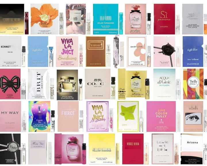 JRoBeauty front view of the 12-vial perfume sample pack showing assortment and convenience
