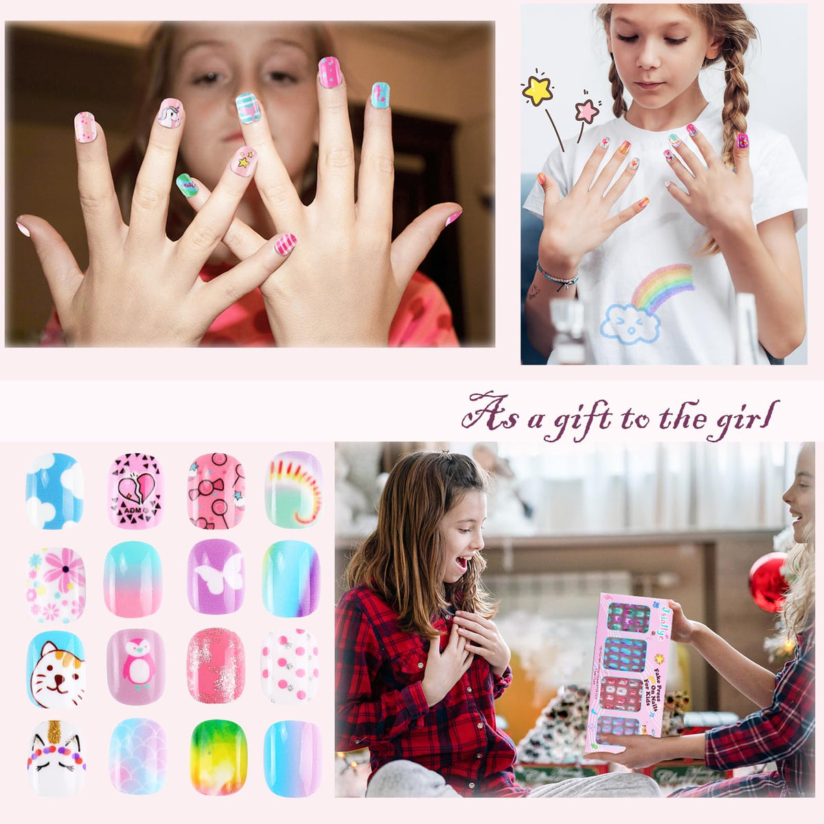 Jsiallye child applying a press-on nail demonstrating easy one-step application benefit: mess-free play
