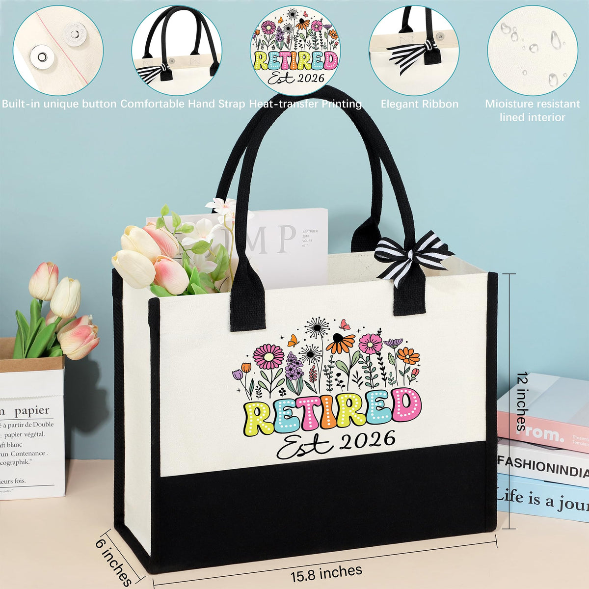 JTENGTOP makeup bag printed text detail showing cheerful message for travel convenience