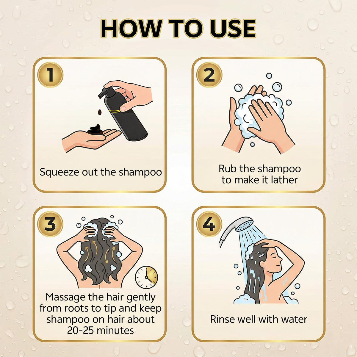 JUANCHI applying shampoo to scalp indicating gentle, even coverage