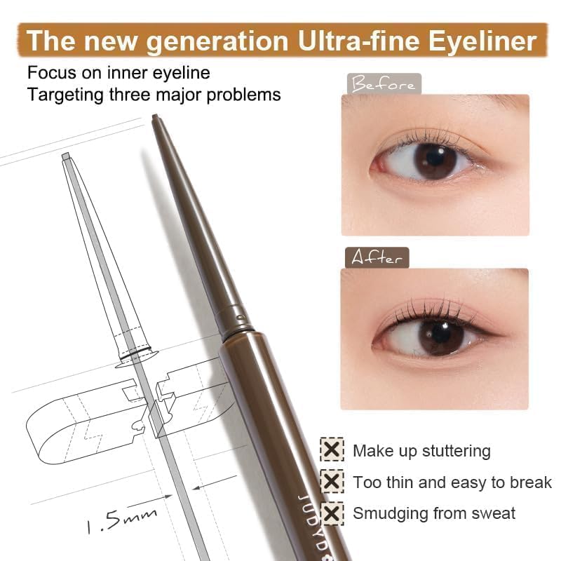 JUDYDOLL pencil applied to inner lash line demonstrating precise, no-tug control
