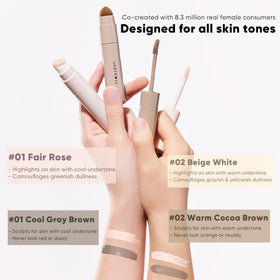 JUDYDOLL in-use by model applying contour with mirror for quick routine benefit