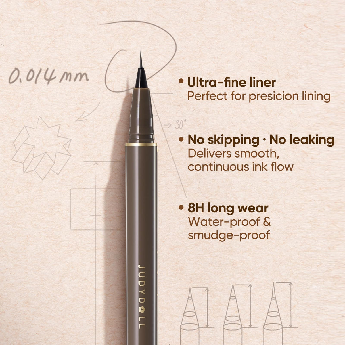 JUDYDOLL deep brown ink stroke demonstrating smooth, even pigment