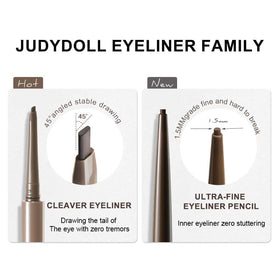 JUDYDOLL pencil beside makeup bag illustrating compact travel convenience