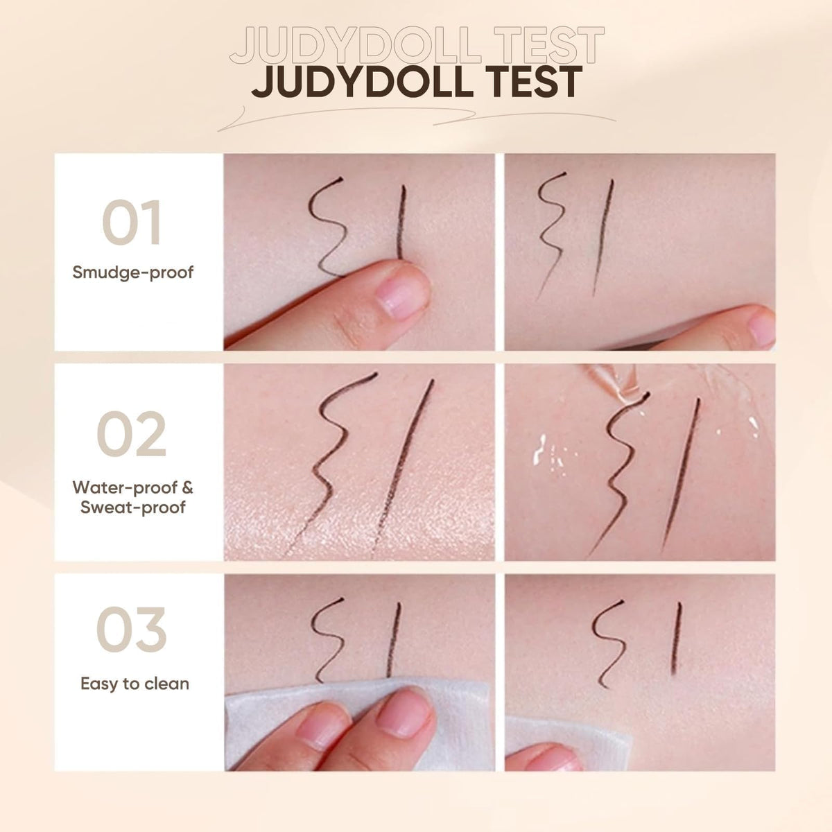 JUDYDOLL water-resistance test splash showcasing waterproof benefit