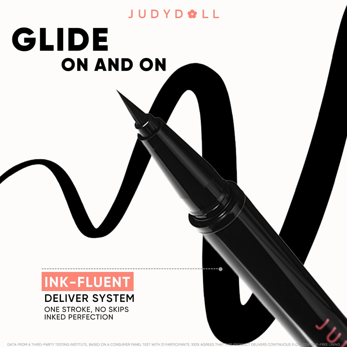 JUDYDOLL waterproof smudge test demonstrating long-lasting wear