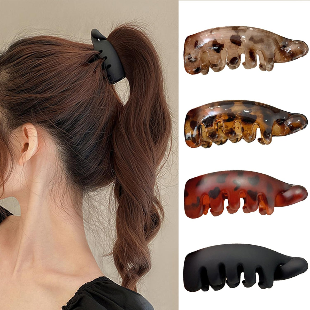 Jufenglin front view of leopard print matte clips showcasing elegant pattern and compact size