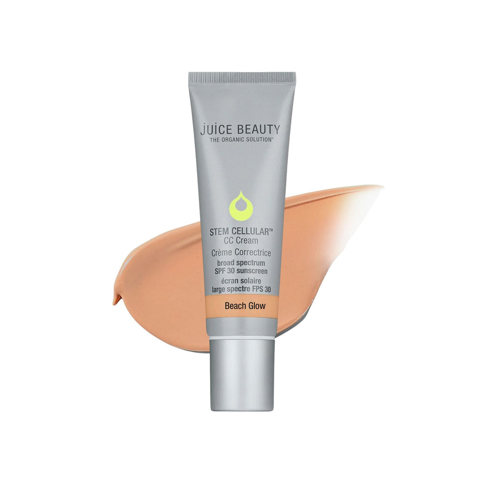 Juice Beauty front bottle showing Beach Glow shade and recycled packaging benefit