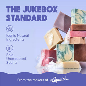 JUKEBOX soap in bathroom setting suggesting uplifting shower experience