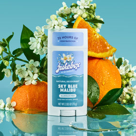 JUKEBOX deodorant in beach bag suggesting fresh, breezy lifestyle