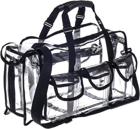 Jula Vance front view of clear bag showing organized contents and easy visibility