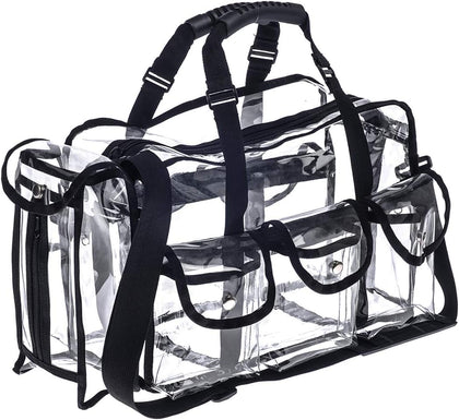 Jula Vance front view of clear bag showing organized contents and easy visibility