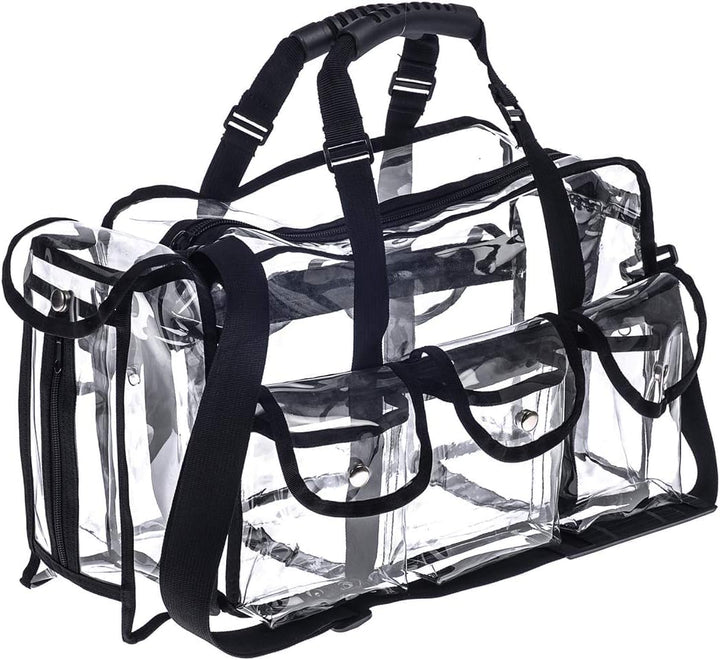 Jula Vance front view of clear bag showing organized contents and easy visibility