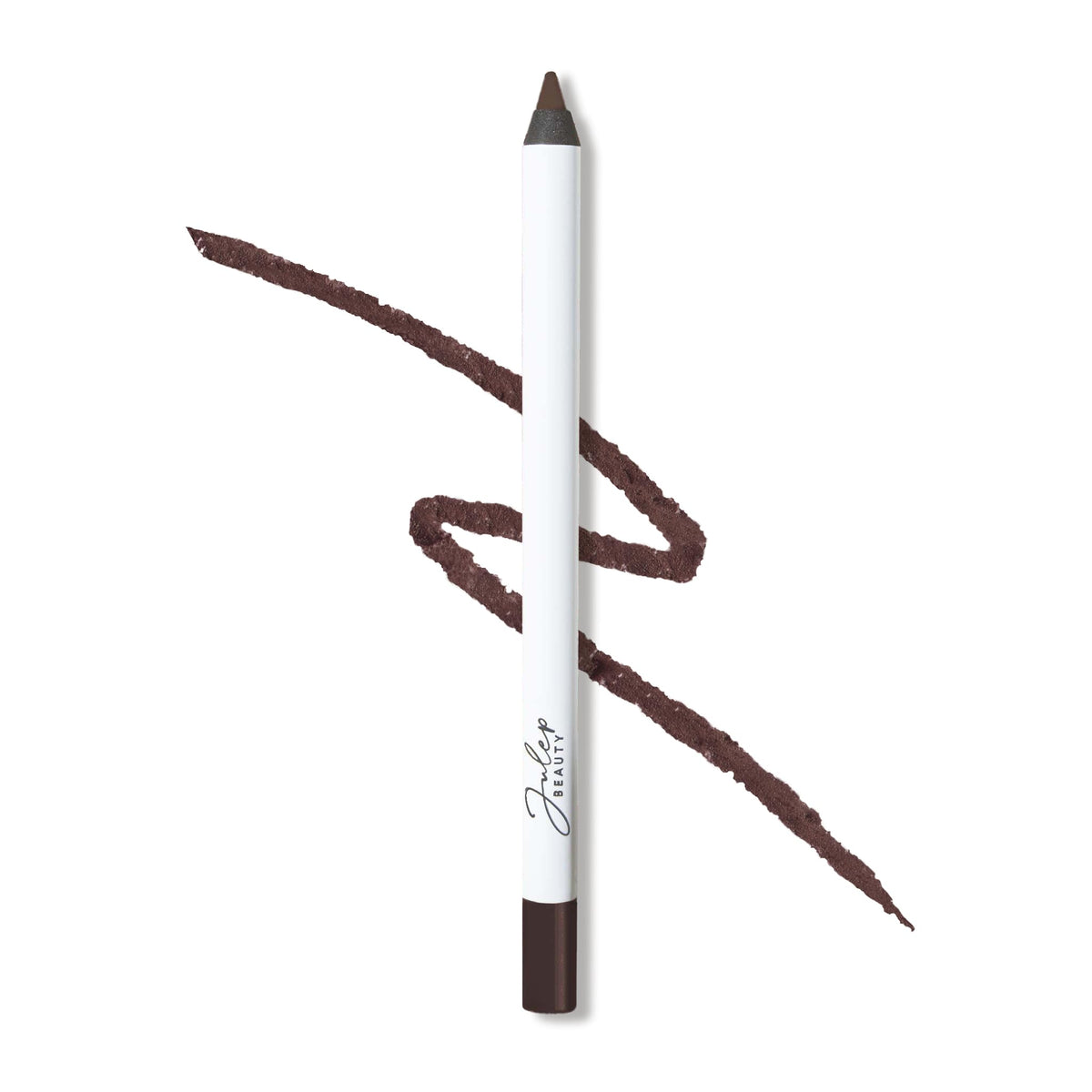 Julep pencil front packaging showing chocolate brown shimmer shade and benefit longwear