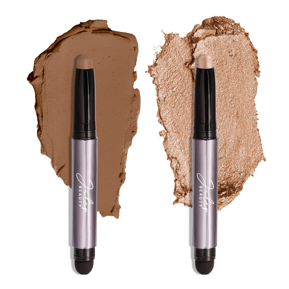 Julep duo front packaging showing Sand Shimmer and Smoky Tawny for quick looks