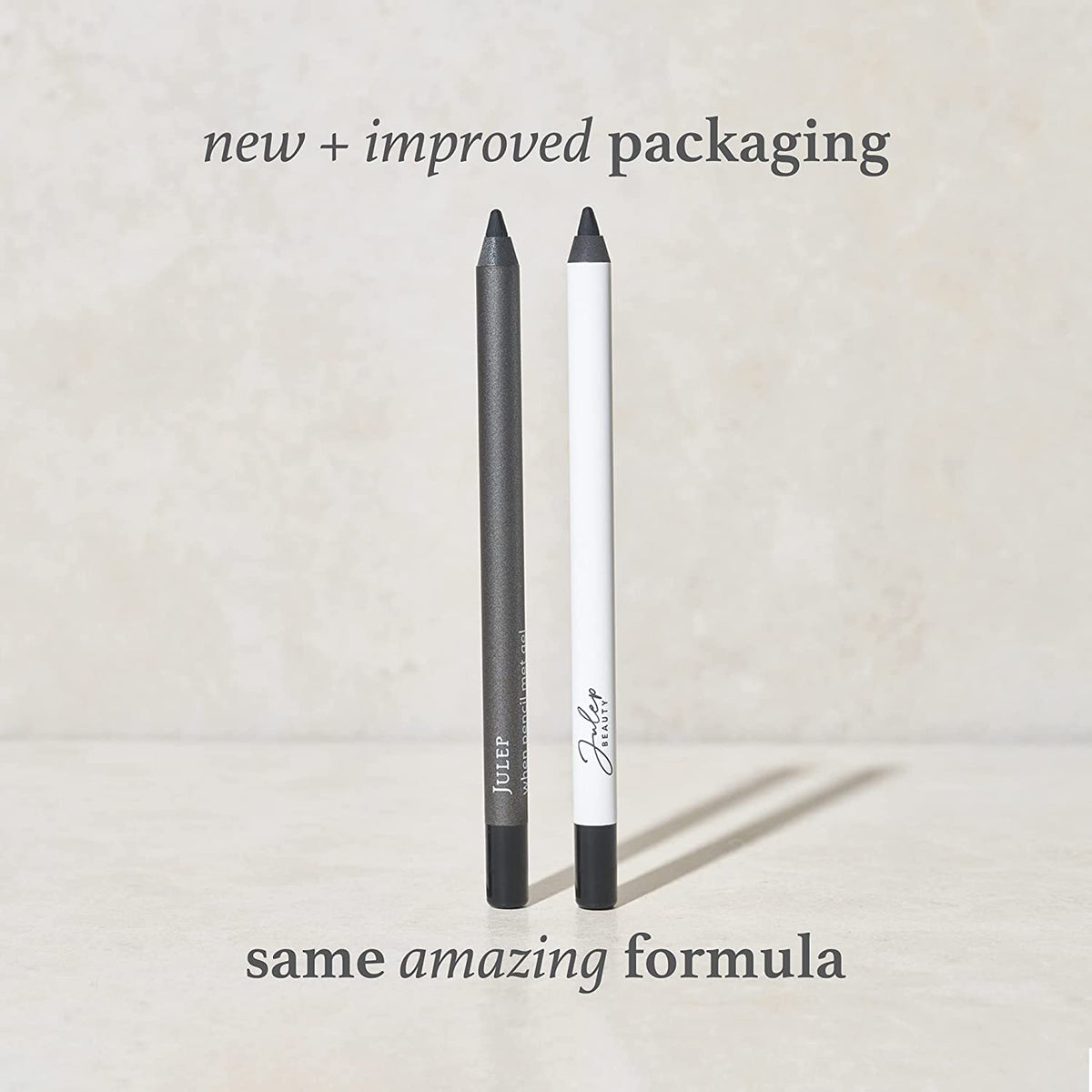 Julep pencil next to coin showing compact size and travel-friendly benefit