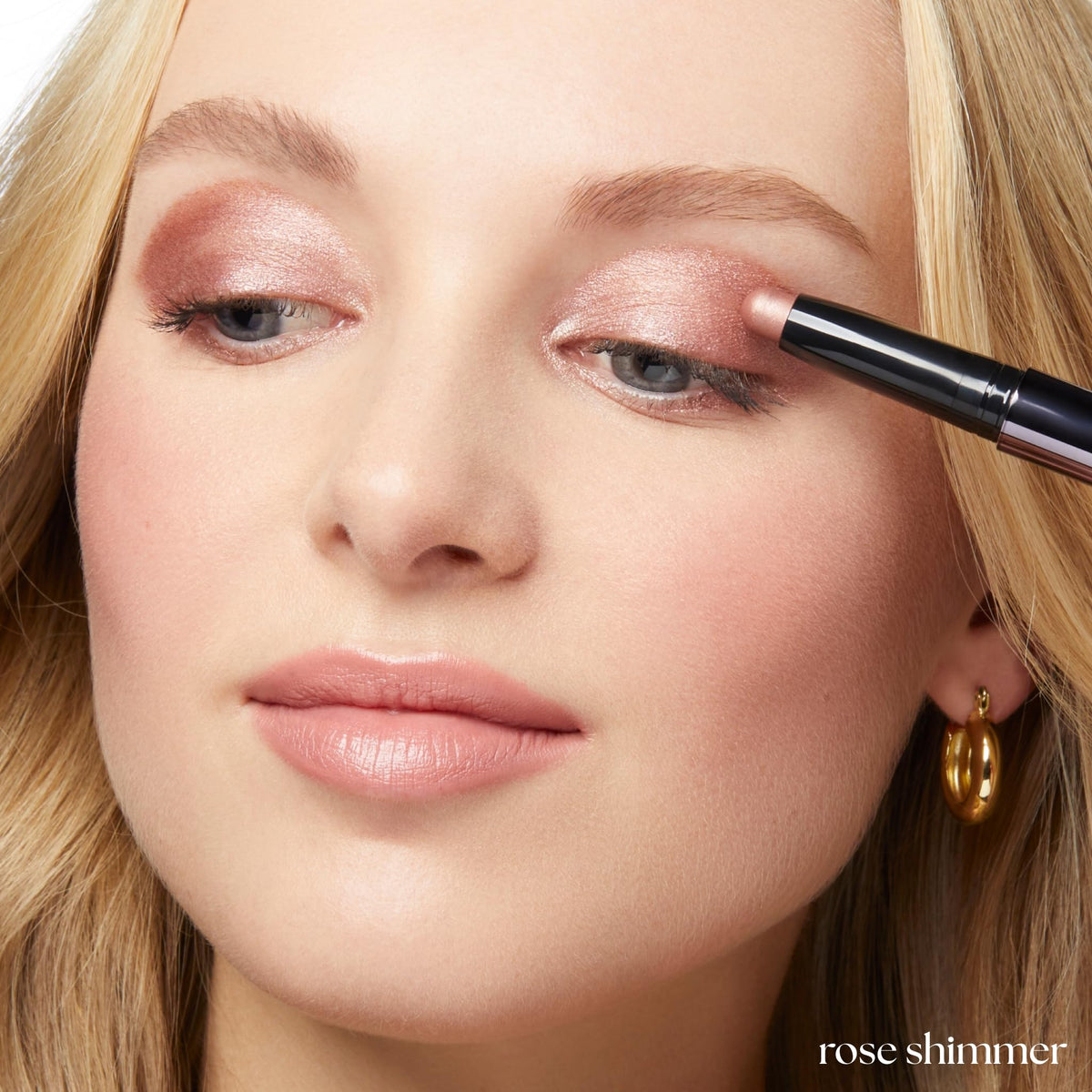 Julep built-in smudger on Rose Shimmer stick showing easy blending without brushes benefit