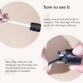 Julep open shavings chamber with collected pencil debris for mess-free travel