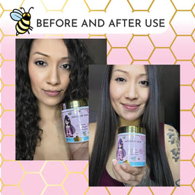Jumybee finished hair glowing under light to show frizz control