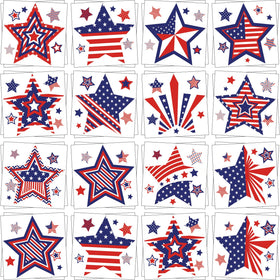 JUNEBRUSHS front sheet of 180 patriotic star tattoos showing variety and convenience