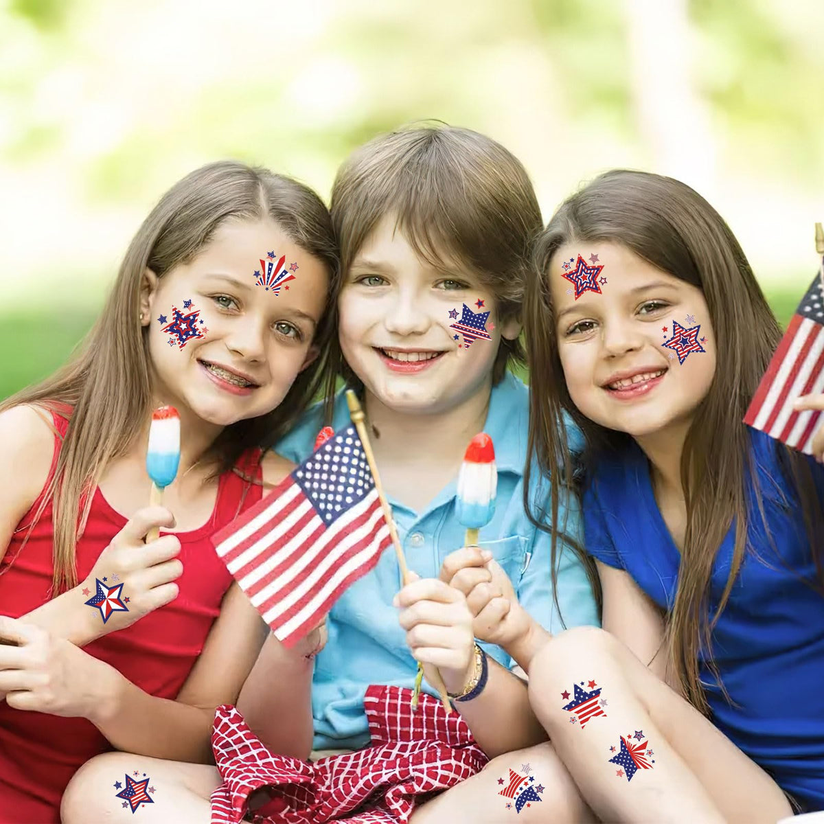 JUNEBRUSHS lifestyle picnic celebration with tattoos adding patriotic flair