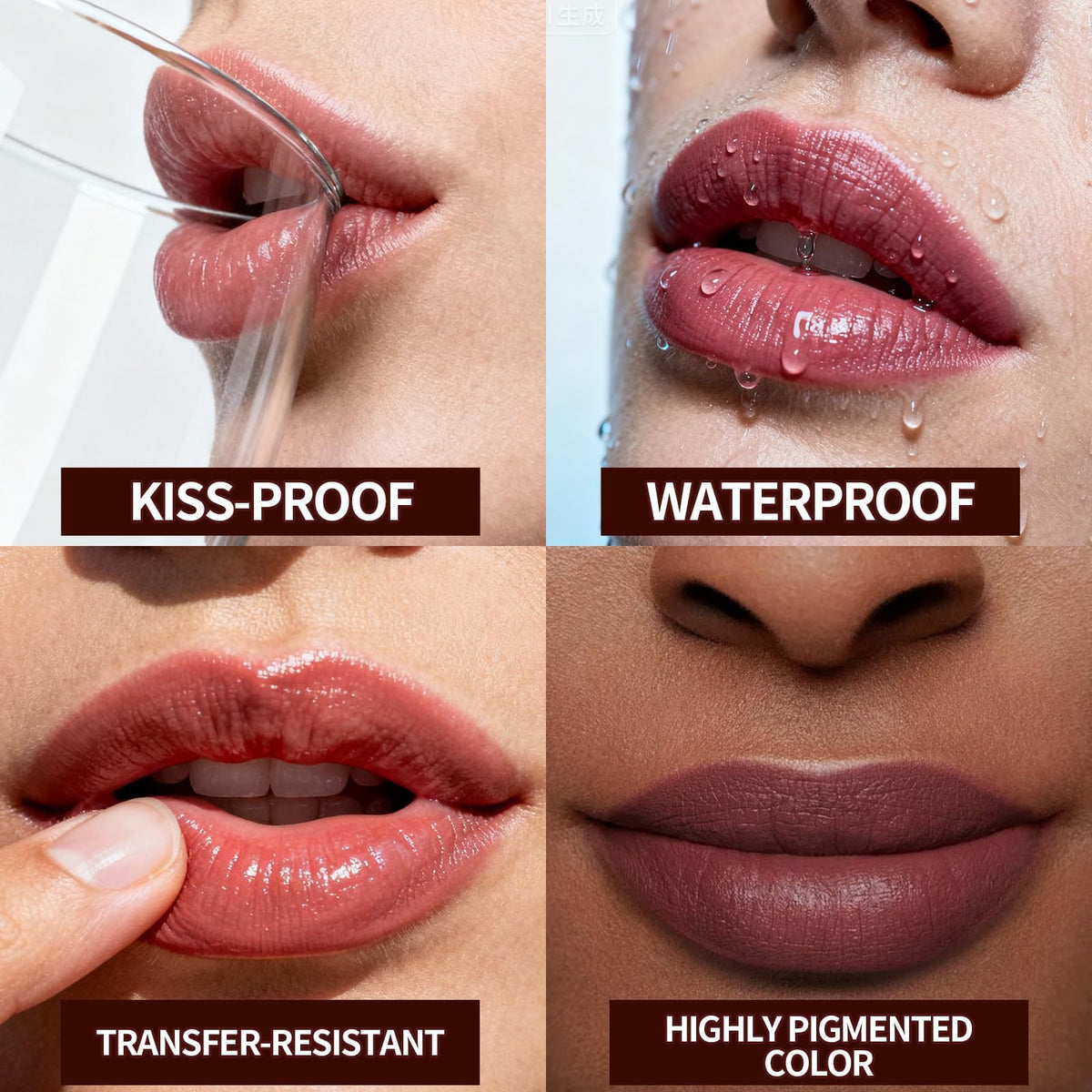 JUNECODE matte finished lips on model demonstrating long-wear look