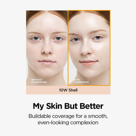 JUNG SAEM MOOL closeup of shade 23N Honey showing true color matching