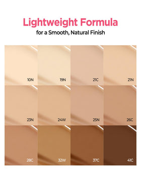 JUNG SAEM MOOL multiple swatches on forearm including 23N for shade comparison and selection help