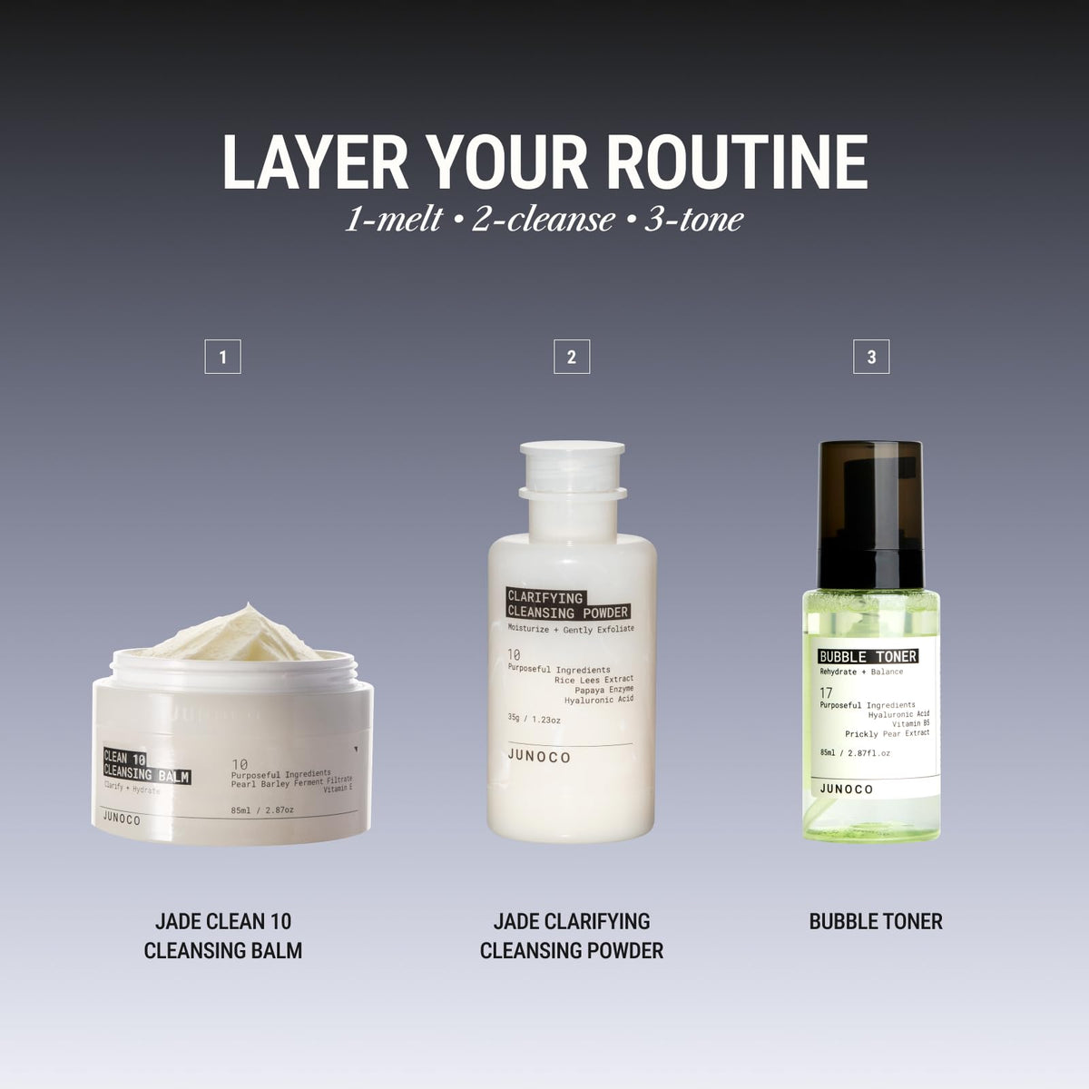 JUNO & Co. Clean10 pod on bathroom shelf in lifestyle scene promoting sustainable routine