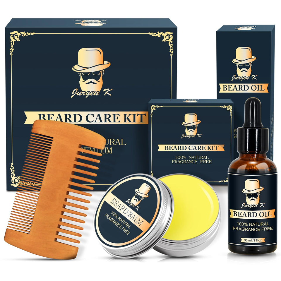 Jurgen K front packaging showing complete beard kit and gift box benefits