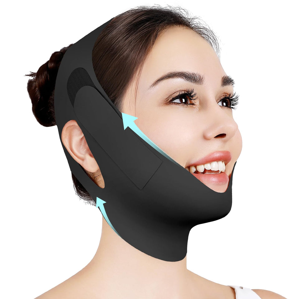 Juskaa front view of black chin strap showing sleek fit and contouring benefit