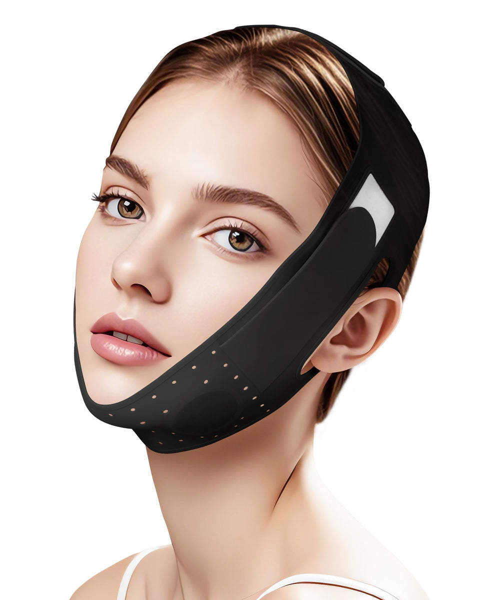 JUSMORE front view showing black V-Line mask for instant contouring