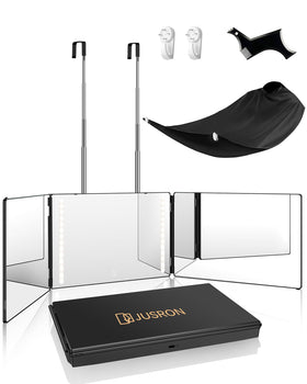 JUSRON front trifold mirror with LED showing full head view benefit