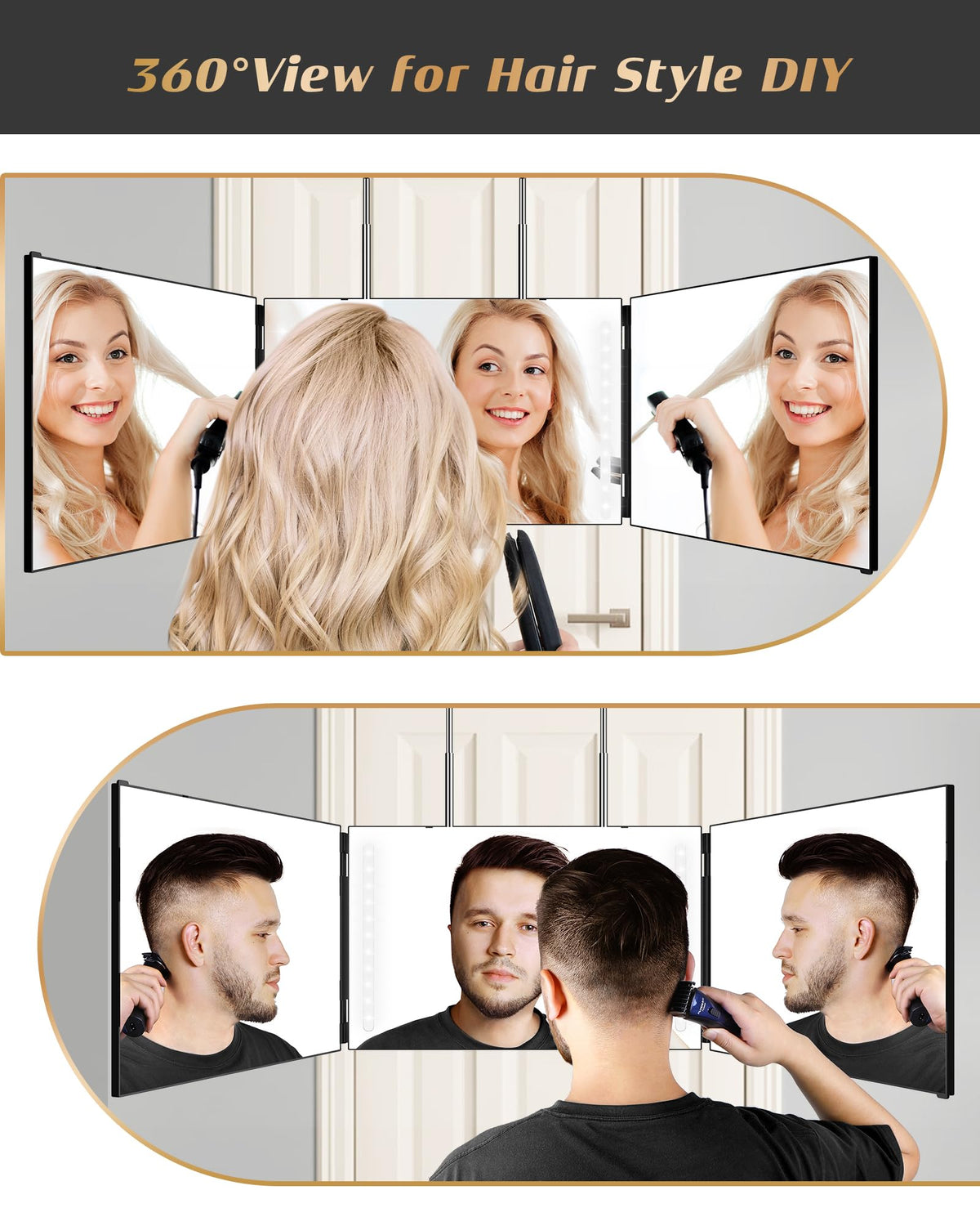 JUSRON mirror in use during a self haircut for accurate trimming