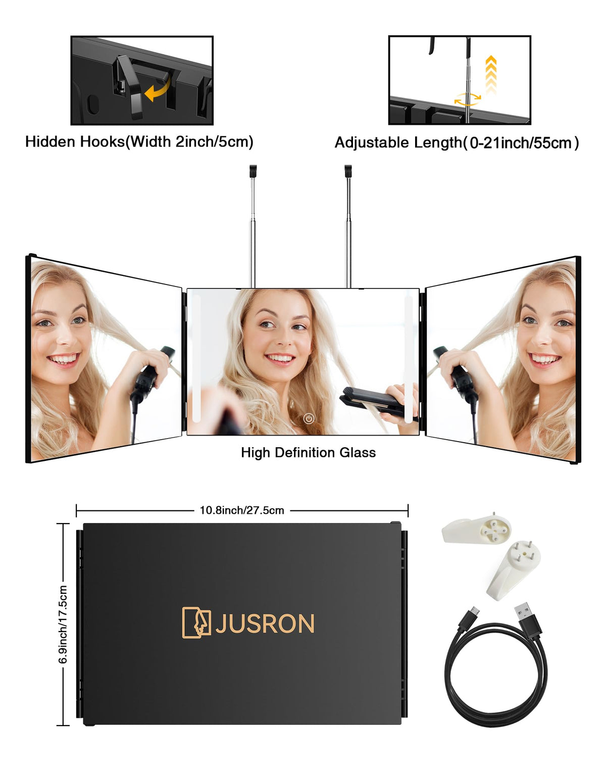 JUSRON glass detail illustrating anti-fog clarity for accurate cutting