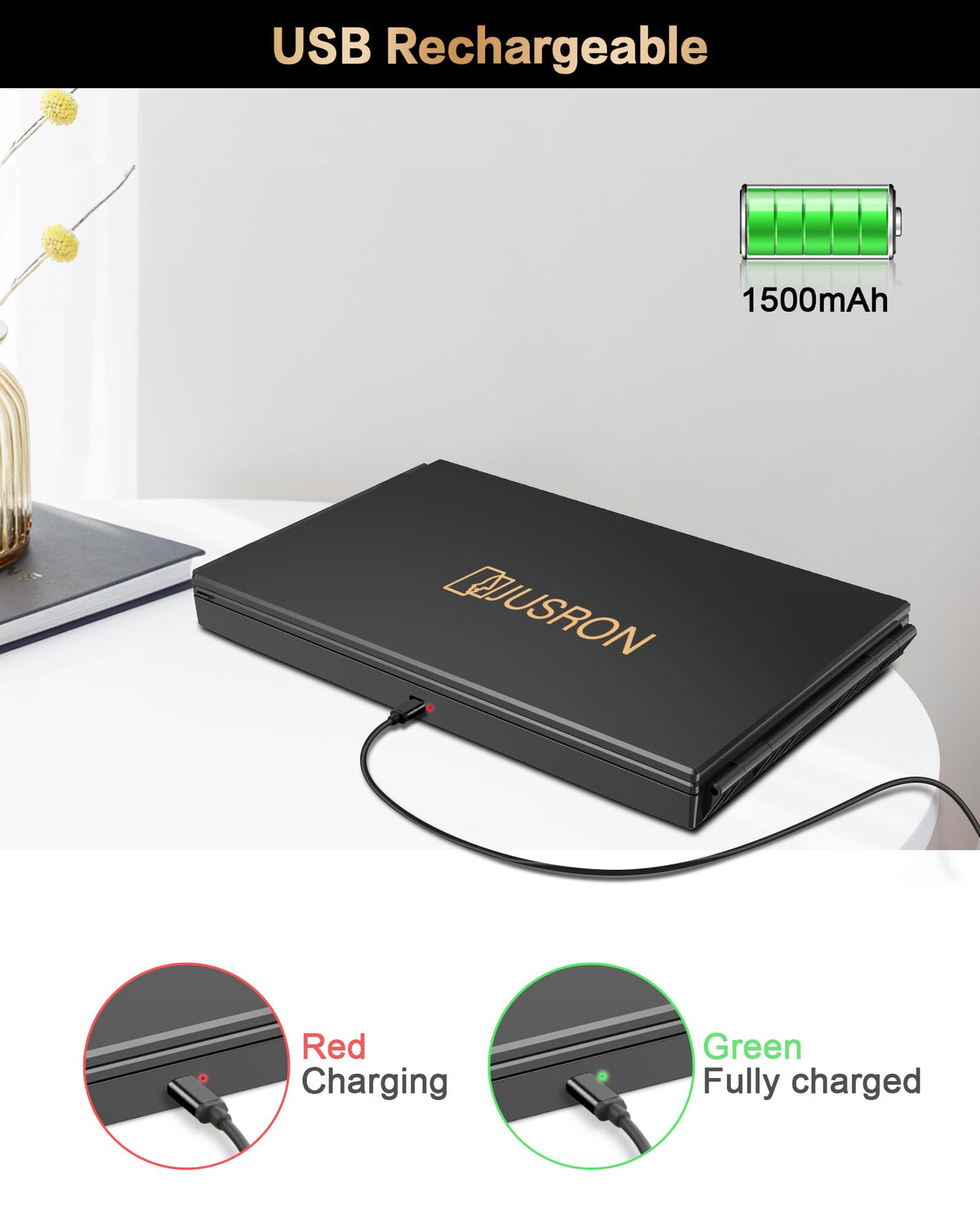 JUSRON LED lights on demonstrating adjustable brightness for clearer styling