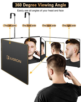 JUSRON three-panel open detail showing full-angle visibility benefit