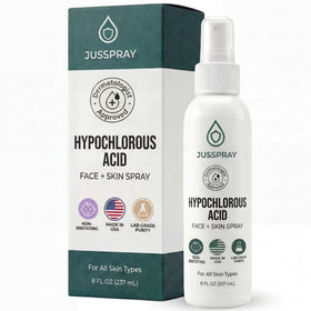 Jusspray front packaging showing bottle and clear label for gentle cleansing