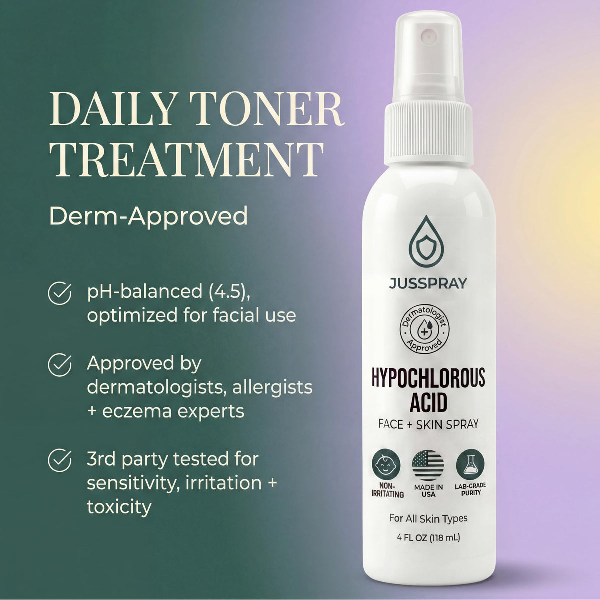 Jusspray label closeup showing simple ingredients and transparency benefit