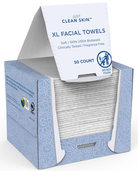 Just Clean Skin front packaging showing XL 50-count and benefits