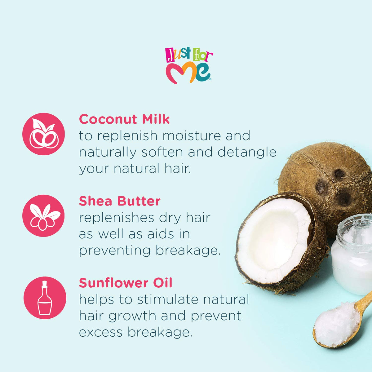 Just For Me lid and label detail highlighting ingredient callouts and kid-friendly formulation