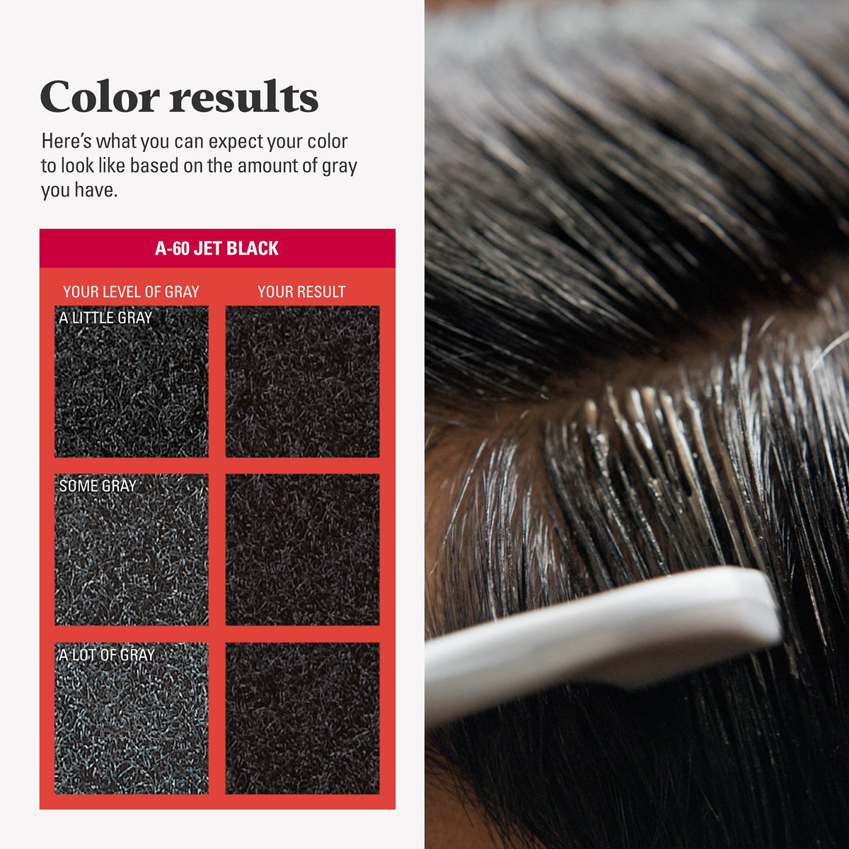 Just For Men finished hair after ten minutes with natural gray blending benefit