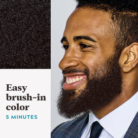 Just For Men product in use applying dye to mustache for targeted gray coverage
