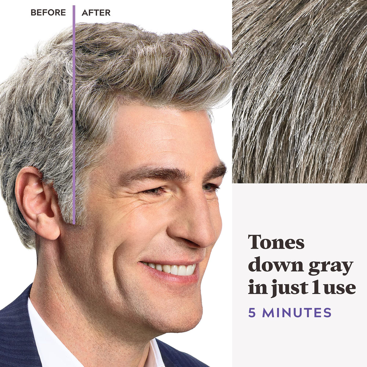 Just For Men being applied to hair to create subtle salt-and-pepper look
