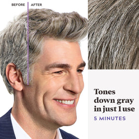 Just For Men being applied to hair to create subtle salt-and-pepper look