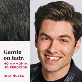 Just For Men product applied to temple area showing targeted gray coverage