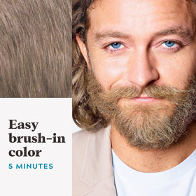 Just For Men before and after beard split to show gray coverage